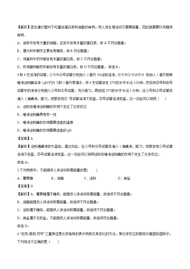 10.1 食物中的有机物 同步作业 初中化学鲁教版九年级下册第2页