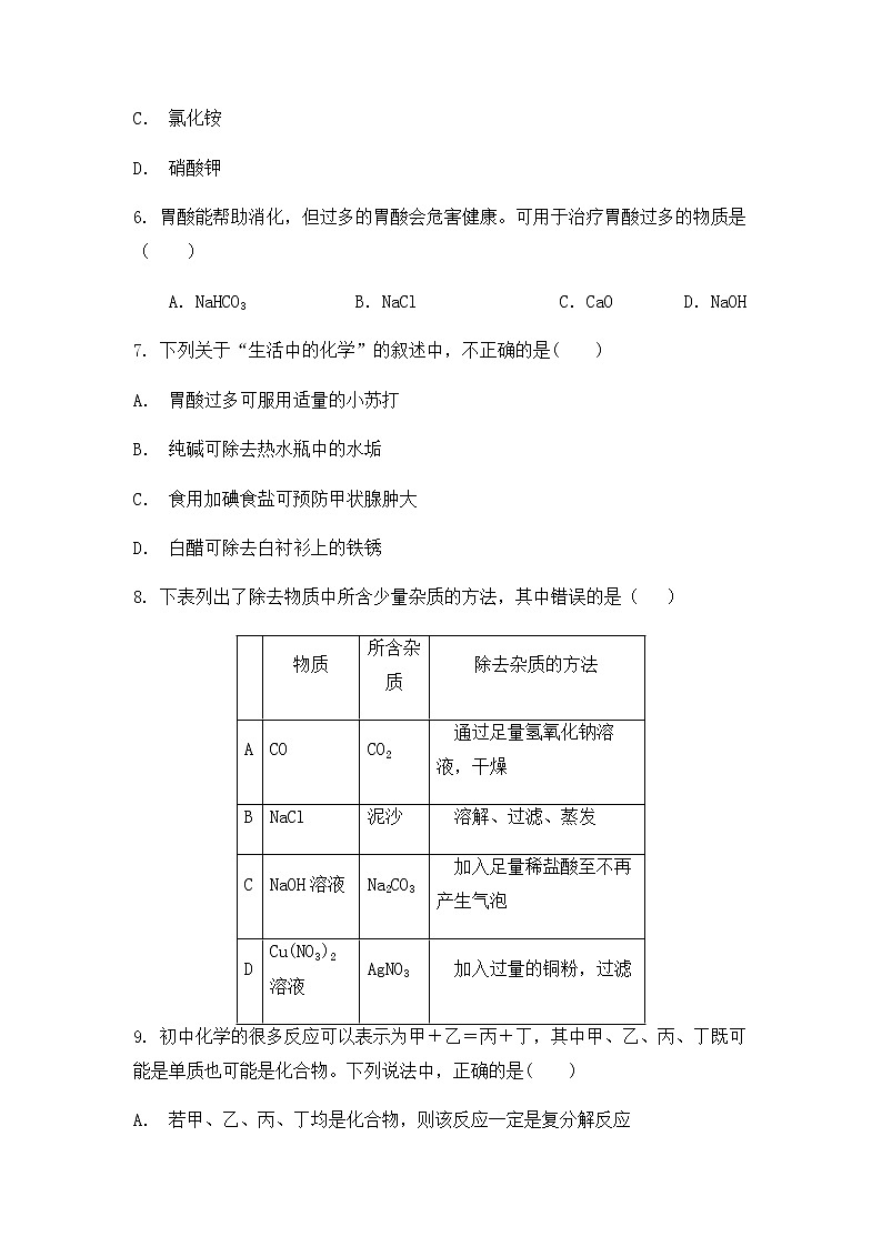 2022年中考化学第十一单元盐化肥检测题第2页