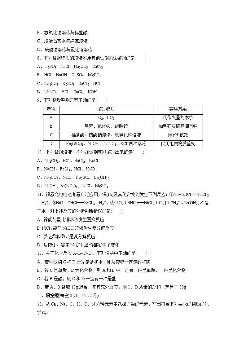 2021-2022学年九年级化学人教版下册 第十一单元 盐 化肥单元测试训练卷第2页