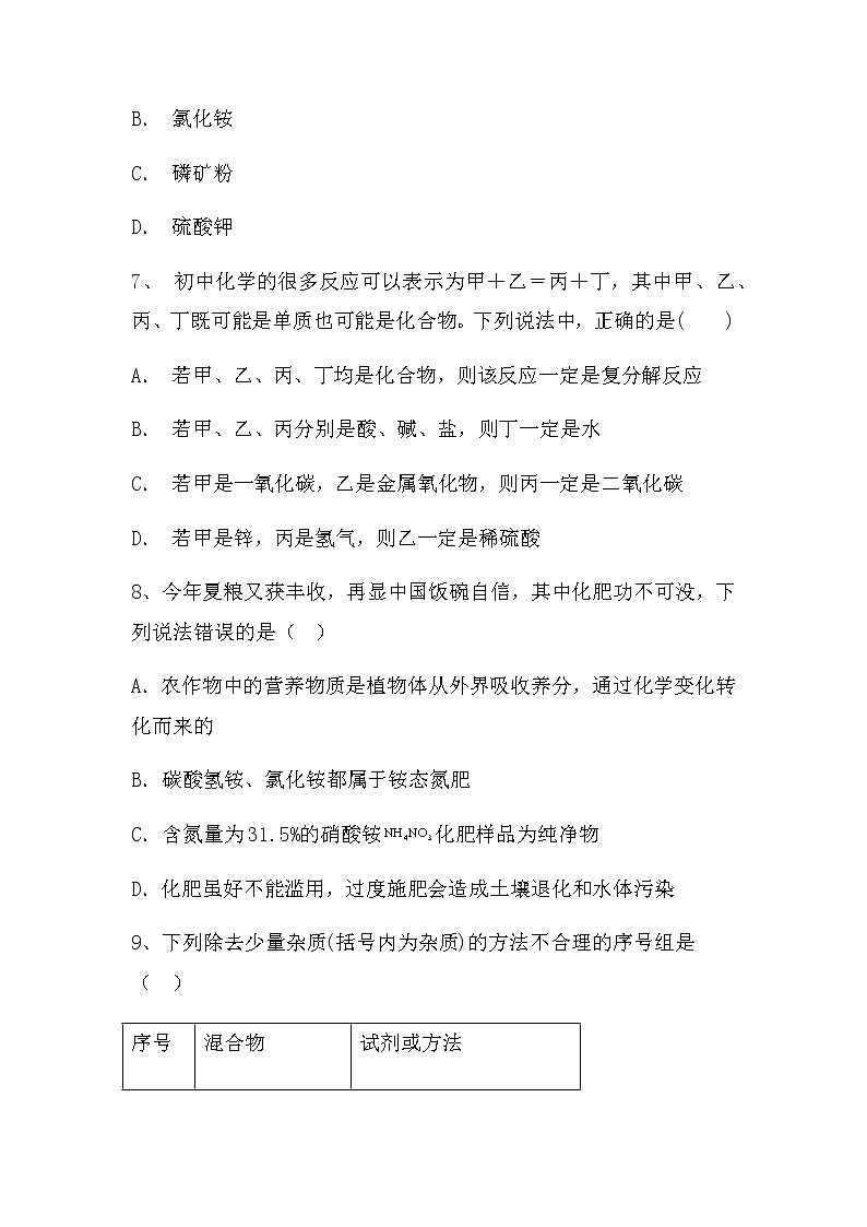 2021-2022学年九年级化学人教版下册 第十一单元盐化肥单元测试题第3页