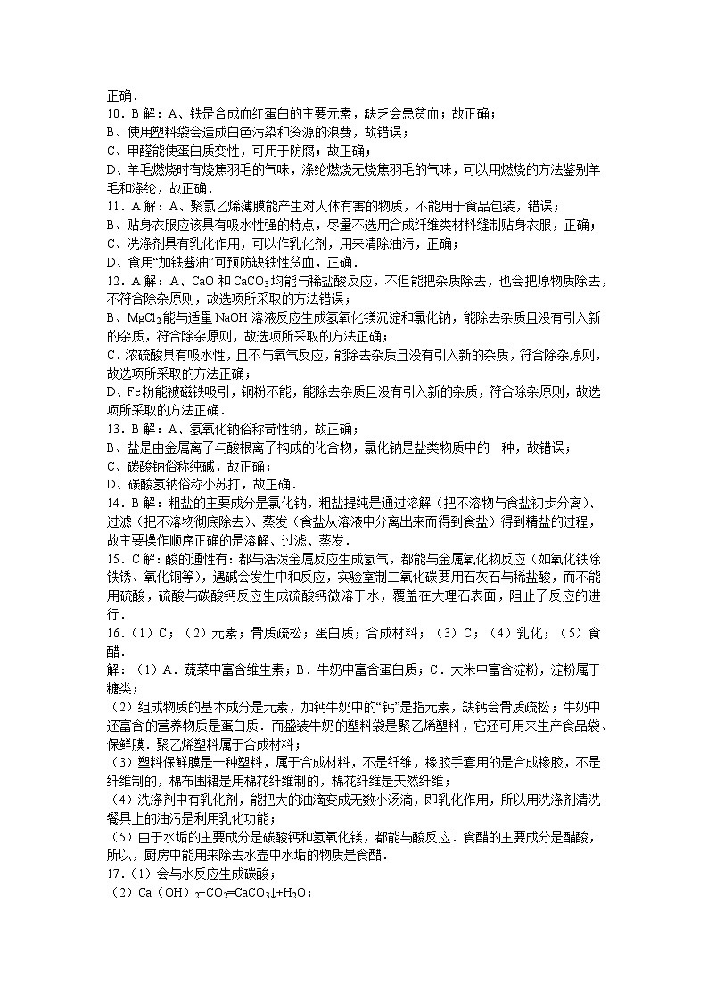 初中化学九年级下人教版期末卷二 答案第2页