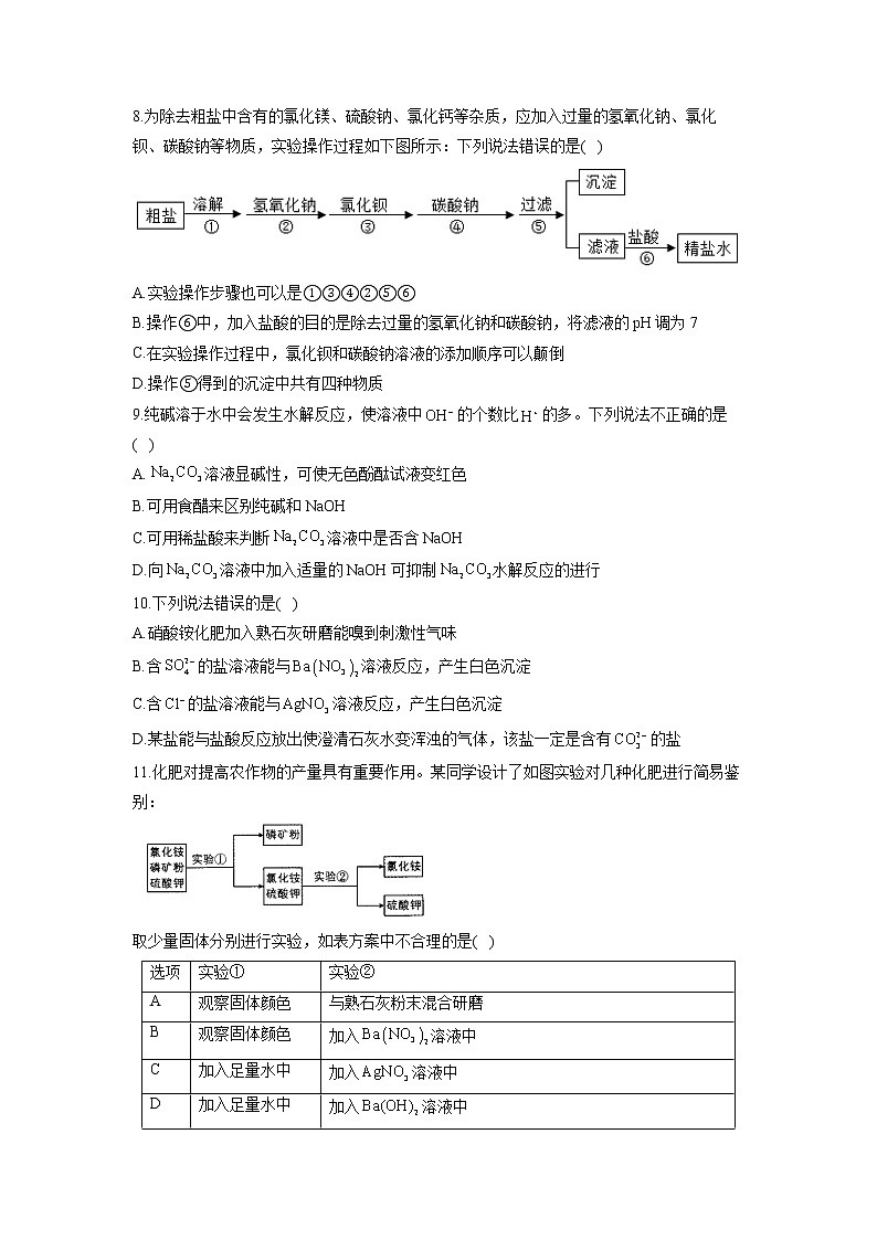 （7）盐 化肥——2022届中考化学一轮复习理重点、攻难点专项特训第2页