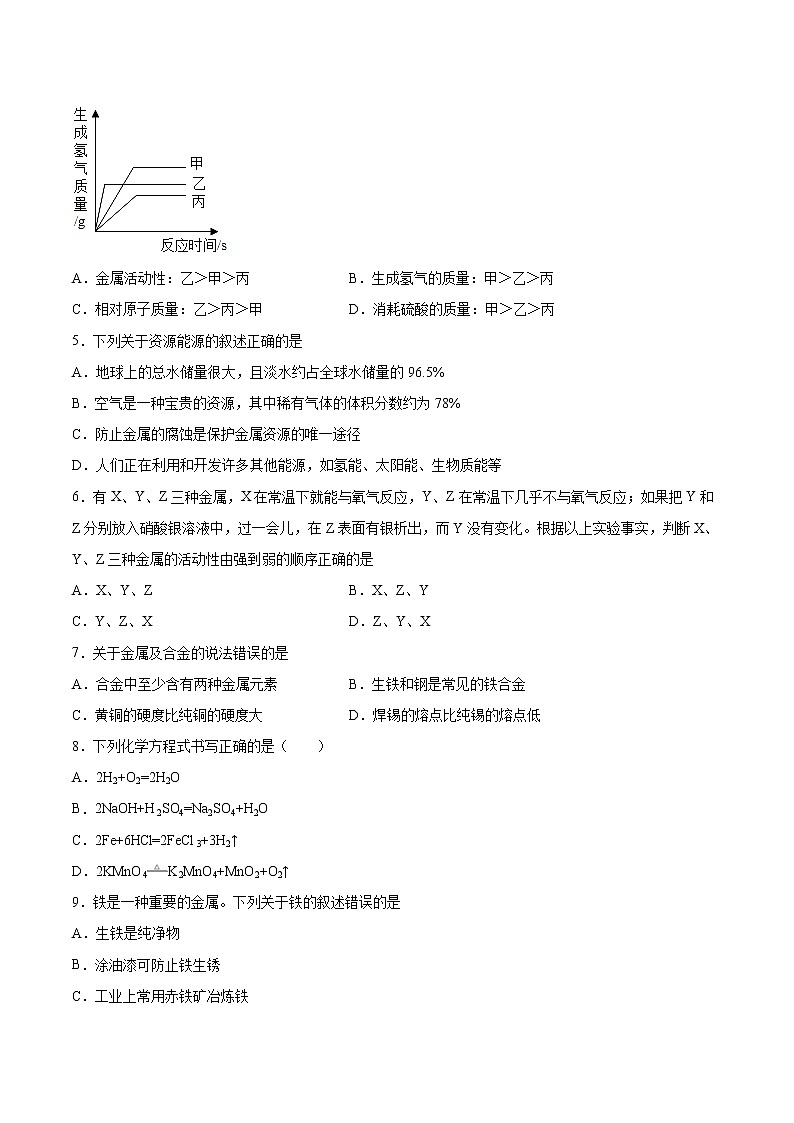 第10章金属检测题-2021-2022学年九年级化学京改版（2013）下册（word版 含答案）第2页