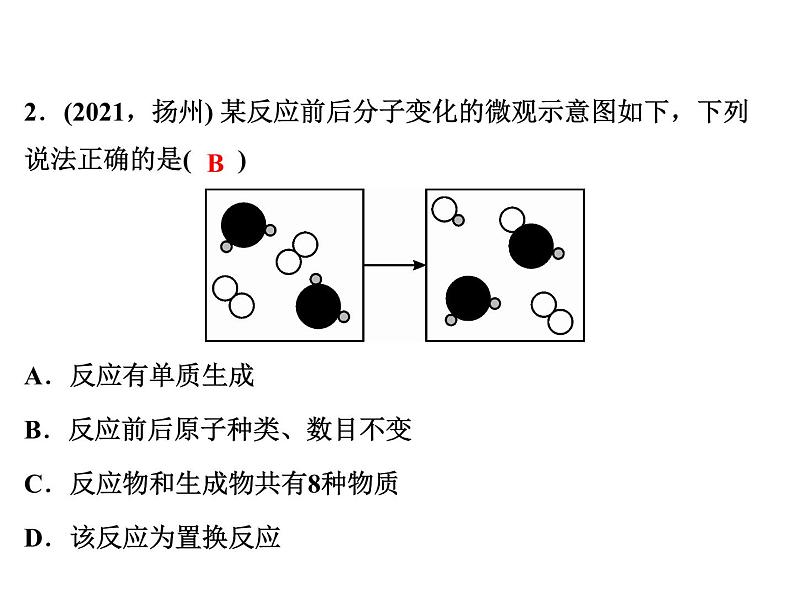 2022年人教版化学中考专题训练　质量守恒定律的应用课件PPT第3页