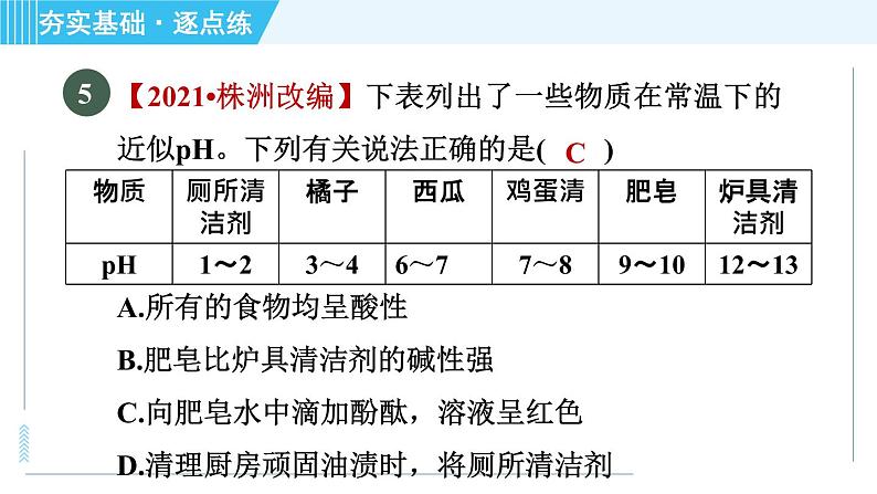 鲁教五四版九年级全一册化学 第2单元 2.3 溶液的酸碱性 习题课件07