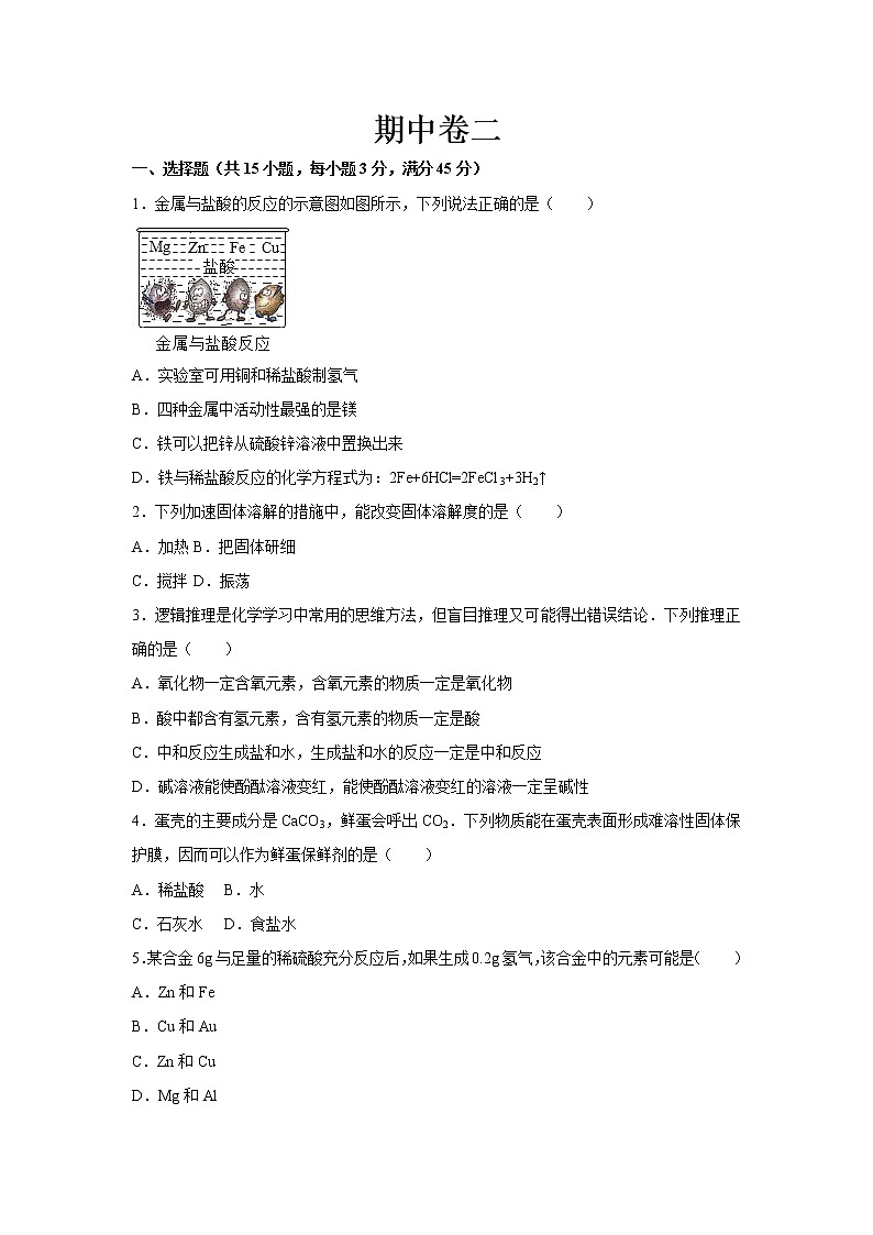初中化学九年级下人教版期中卷二+答案01