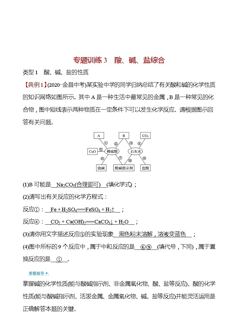 备战2022 鲁教版 中考复习 专题训练3 酸、碱、盐综合 试卷01