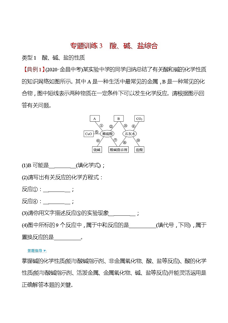备战2022 鲁教版 中考复习 专题训练3 酸、碱、盐综合 试卷01