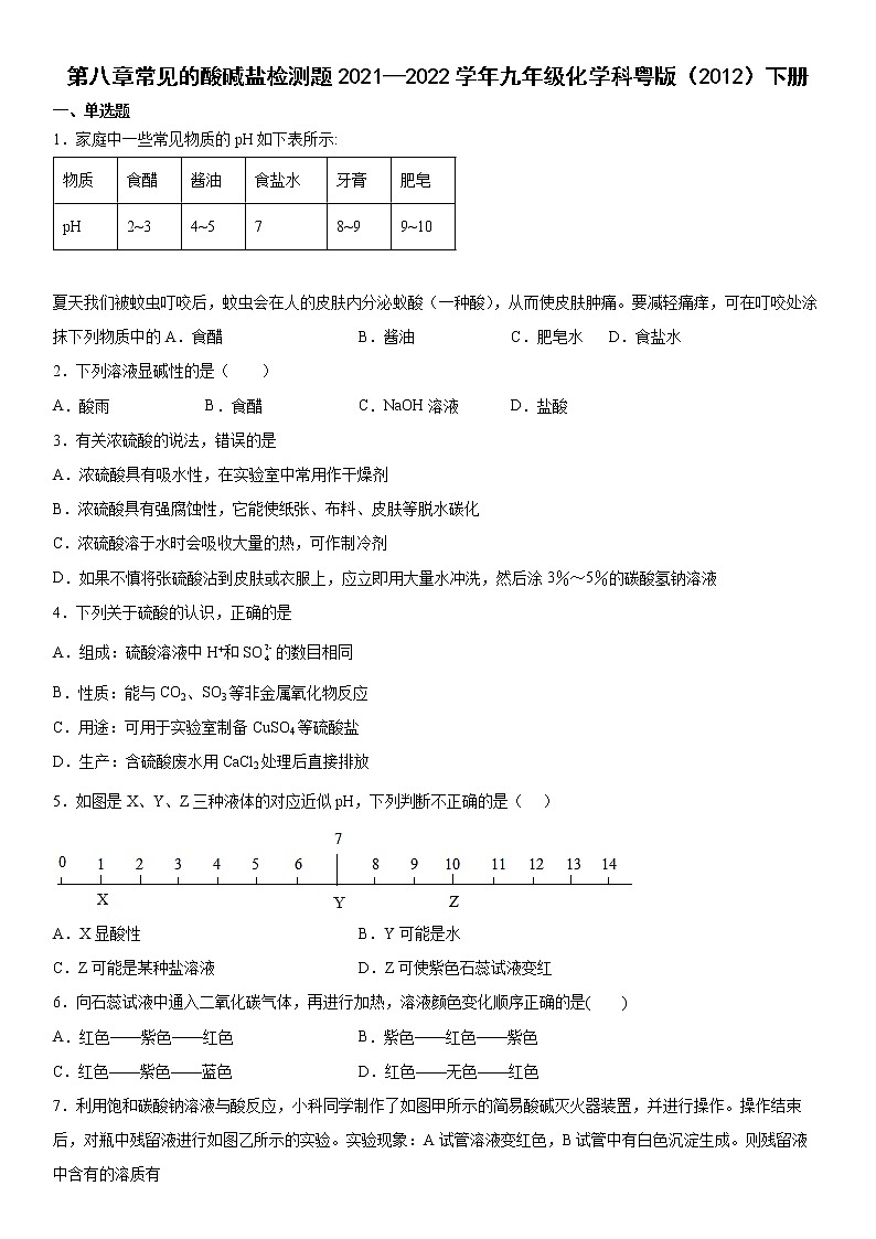 第八章常见的酸碱盐检测题-2021-2022学年九年级化学科粤版（2012）下册（word版 含答案）第1页