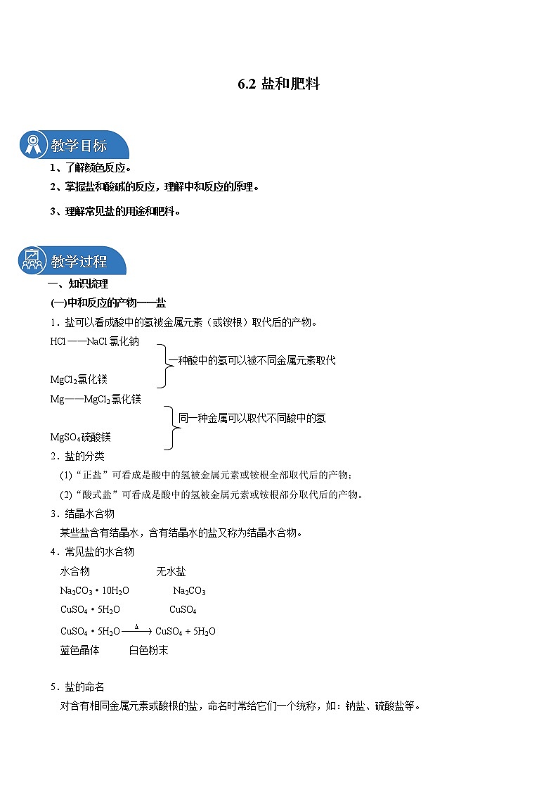 6.2 盐和肥料 同步教案 初中化学沪教版（上海）九年级第二学期（2022年）01
