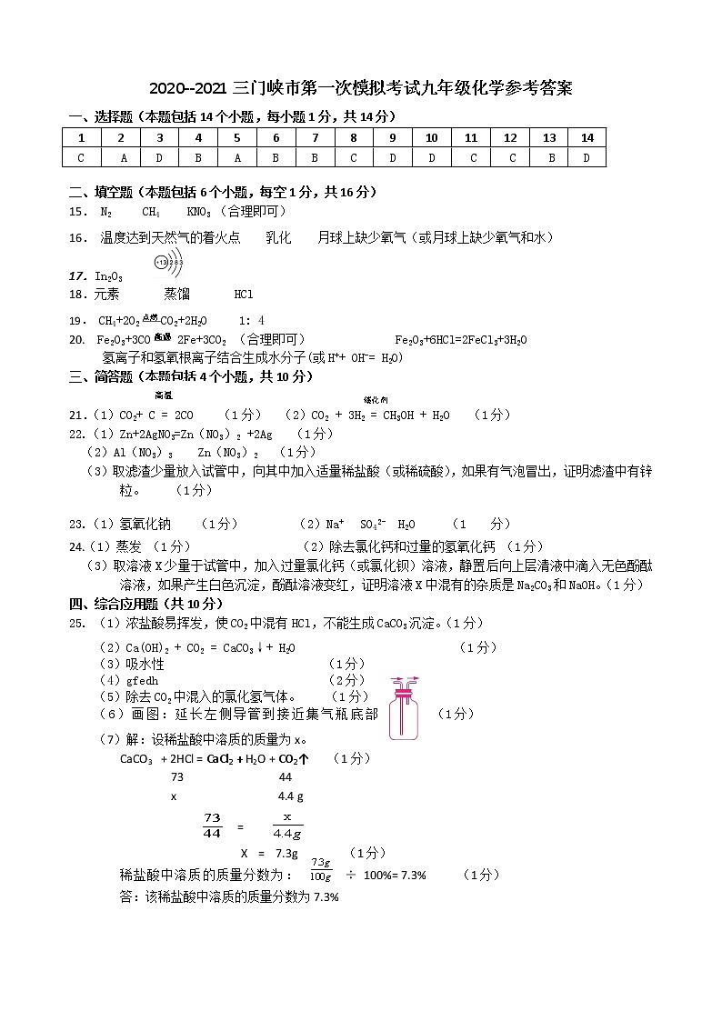2021年河南省三门峡市中考一模化学试卷及答案01
