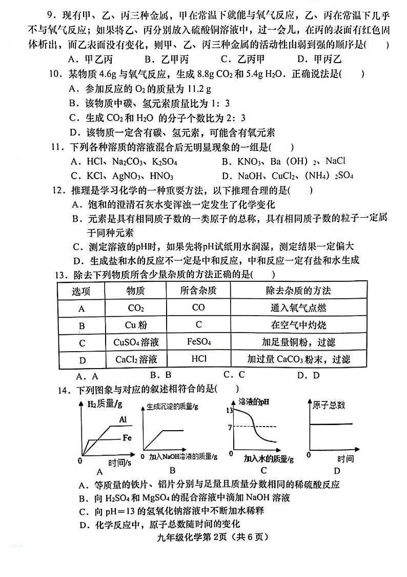 河南省南阳市镇平县2020-2021学年下学期九年级调研测试化学试卷（扫描版，含答案）第2页