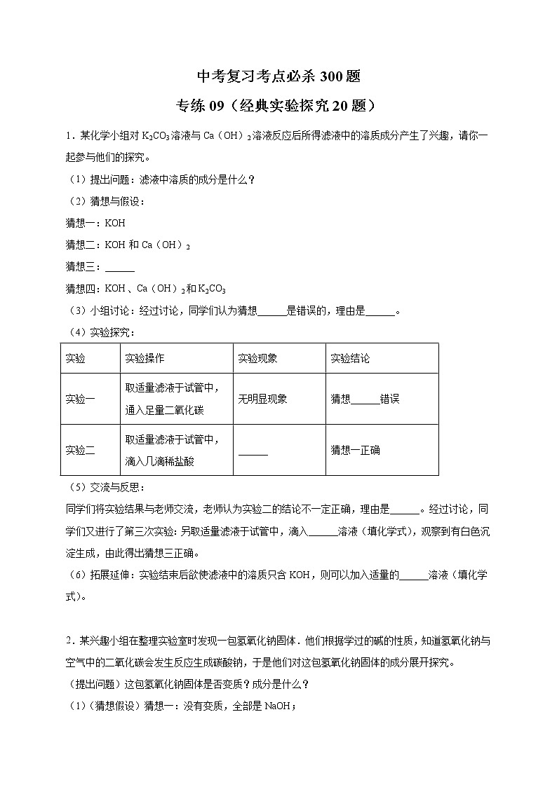 专练09（经典实验探究20题）-（原卷版）第1页