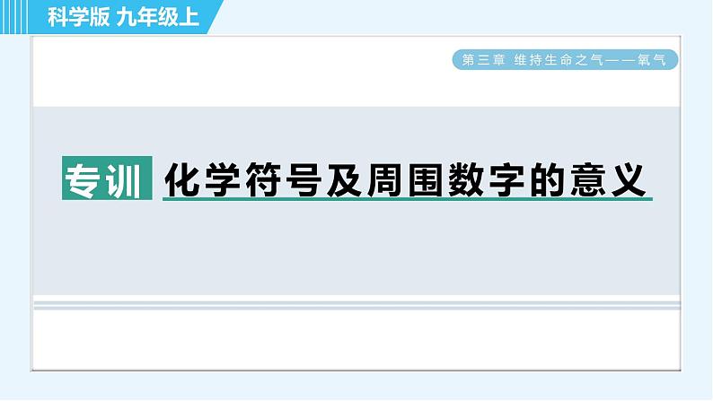 科学版九年级上册化学 第3章 阶段核心整合专训 化学符号及周围数字的意义 习题课件第1页