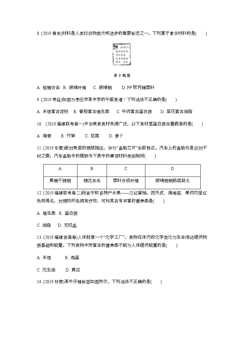 2022版中考化学大一轮培优训练及课件专题十五 化学物质与健康 常见的合成材料第2页