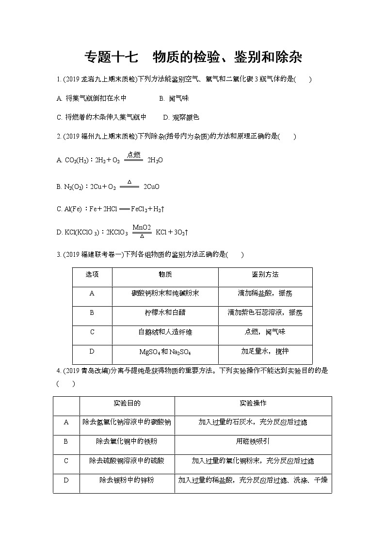 2022版中考化学大一轮培优训练及课件专题十七 物质的检验、鉴别和除杂第1页