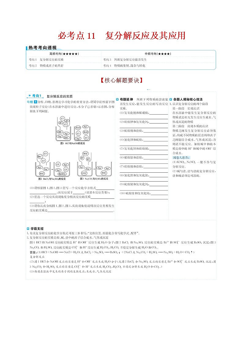 2022版初中化学考前第一篇 必考点11复分解反应及其应用配套word练习题第1页