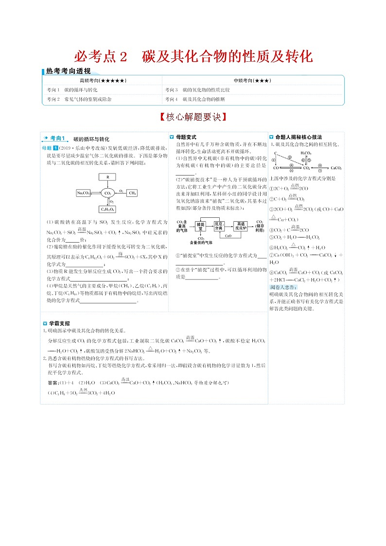 2022版初中化学考前第一篇 必考点2碳及其化合物的性质及转化配套word练习题第1页