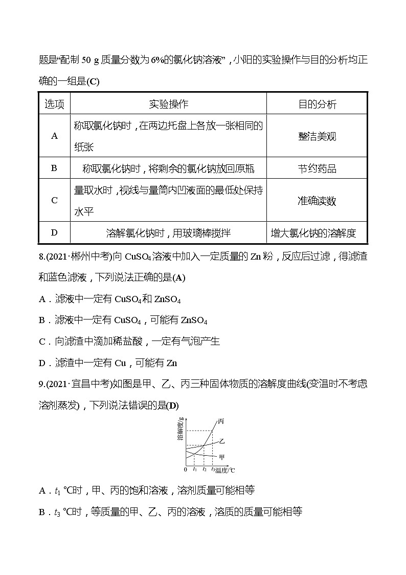 安徽中考复习 阶段综合检测(三)(第八、九单元)(教师版)第3页