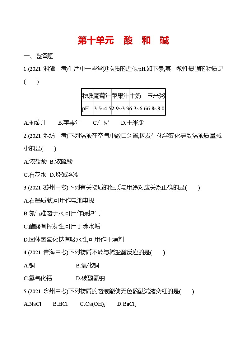 安徽中考复习 高效提分作业 第十单元　酸　和　碱 (学生版)第1页