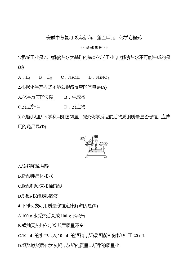安徽中考复习 梯级训练  第五单元　化学方程式(教师版)第1页