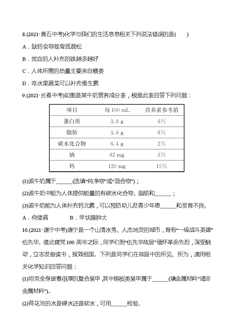 备战2022 人教版化学中考复习  梯级训练  第十二单元　化学与生活（安徽版）02