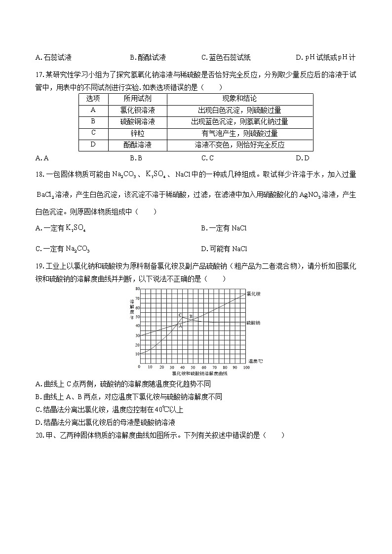 鲁教版九年级下册化学期末测试模拟卷（二）03