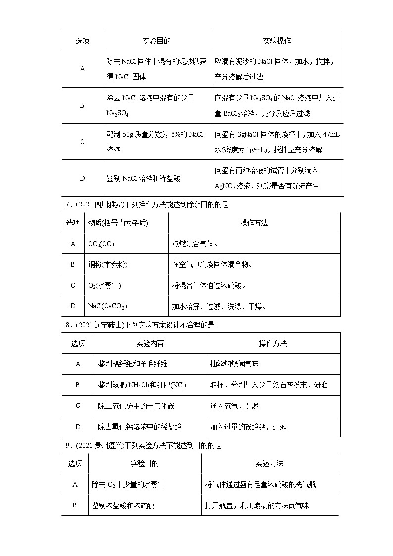 专题02  物质的共存、检验、鉴别和除杂（专项训练）-2022年中考化学二轮复习讲练测（学生版）第2页