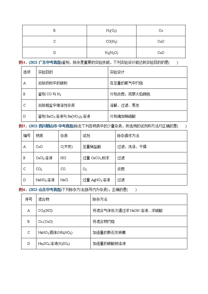 专题29  物质的提纯、除杂（重点、难点）-备战2022年中考化学一轮复习考点微专鉴别题 （学生版）第2页