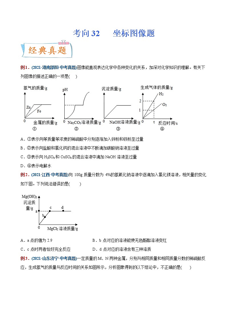 专题32  坐标图像题（重点、难点）-备战2022年中考化学一轮复习考点微专鉴别题 （学生版）第1页