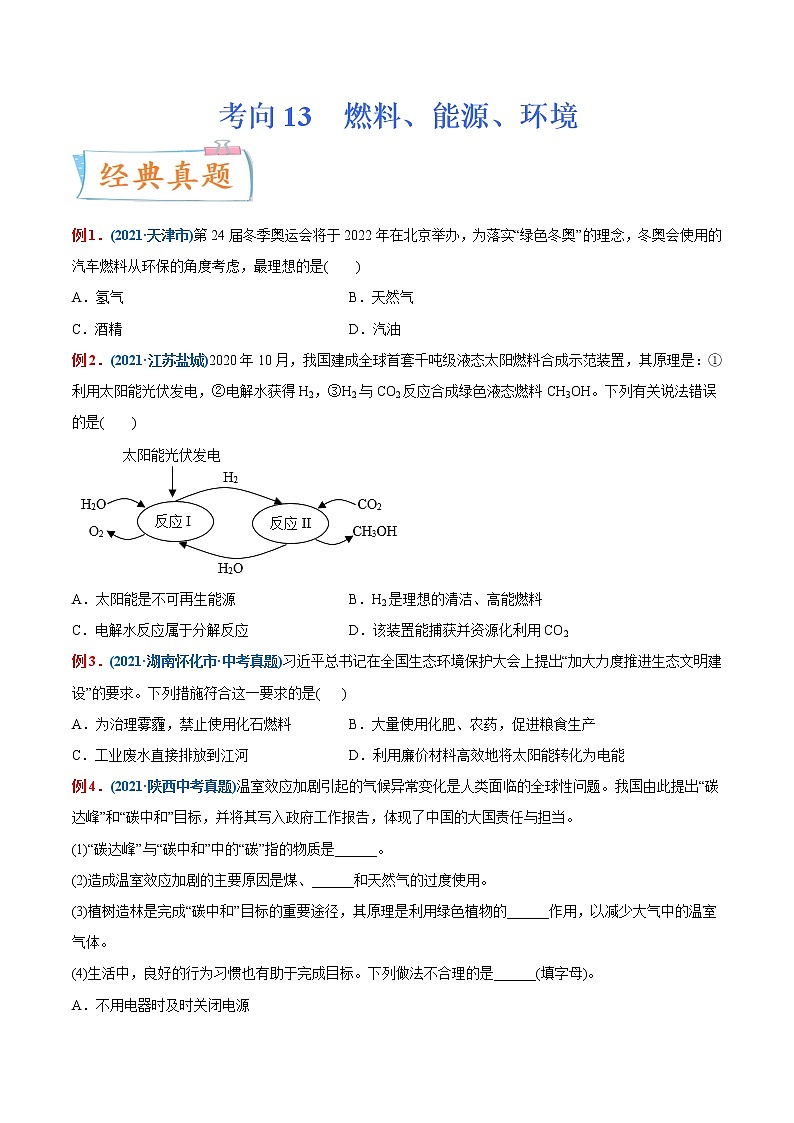 专题13  燃料、能源、环境（重点、难点）-备战2022年中考化学一轮复习考点微专题 （学生版）第1页