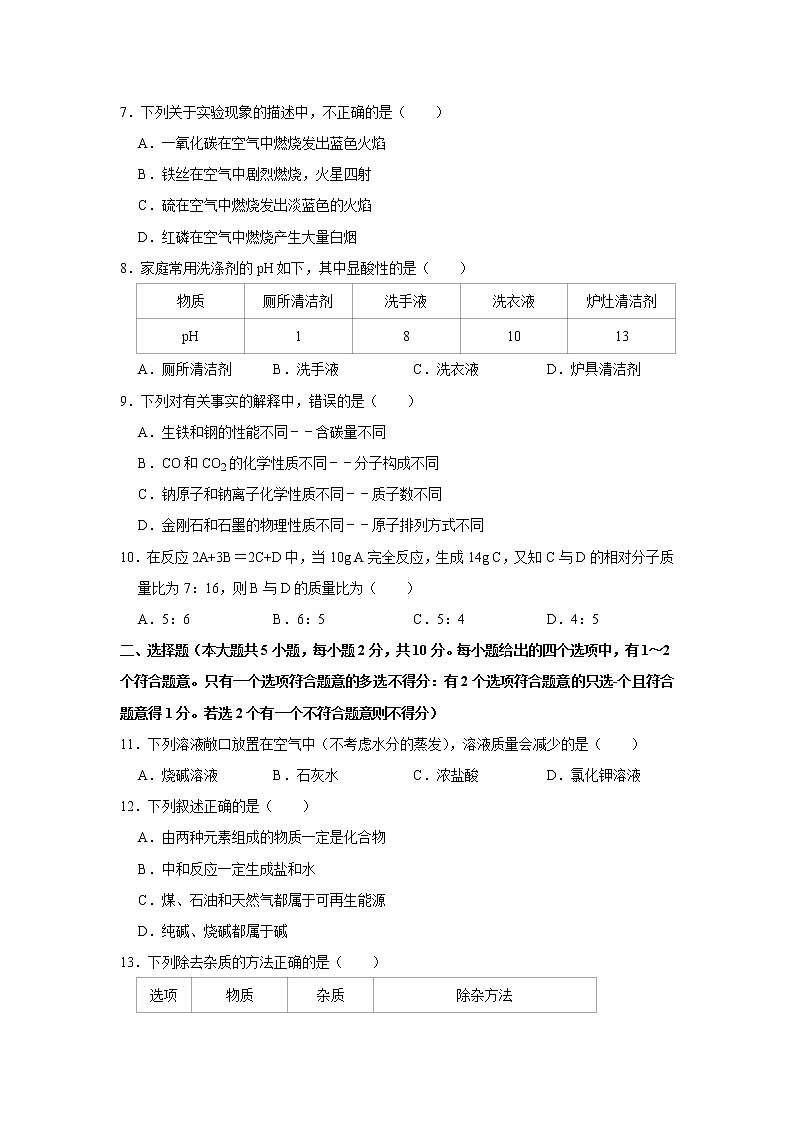 2021年天津市东丽区中考化学二模试卷第2页