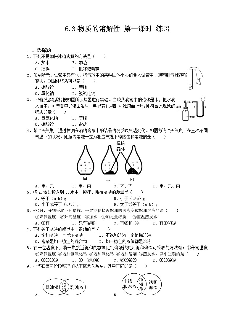6.3物质的溶解性 第一课时 练习第1页