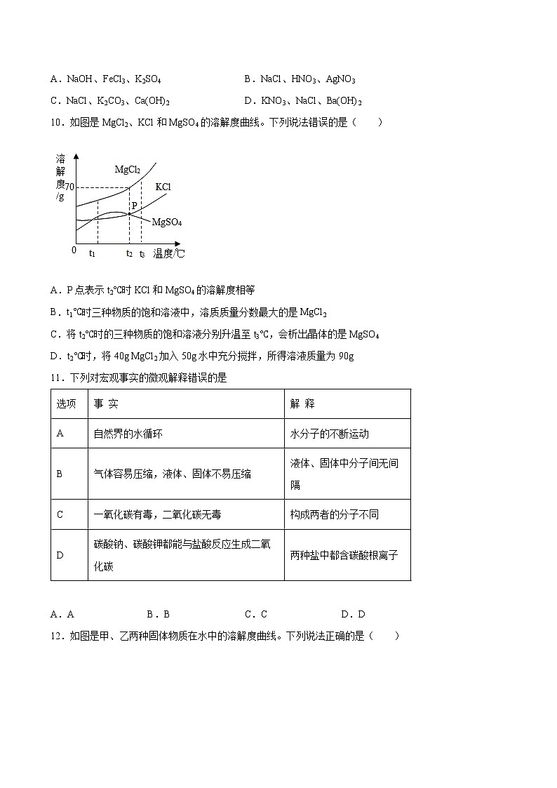 第八单元 海水中的化学测试题 —2021～2022学年九年级化学鲁教版下册（word版含答案）第3页
