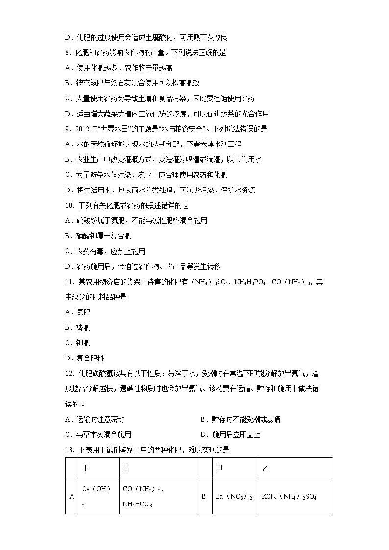11.2化学肥料同步练习-2021-2022学年九年级化学人教版下册（word版含答案）第2页