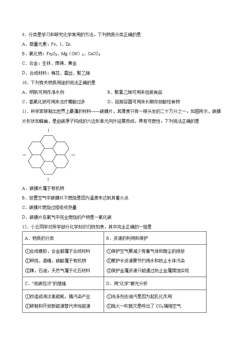 13.2化学合成材料基础训练—2021—2022学年九年级化学京改版（2013）下册（word版含答案）第3页