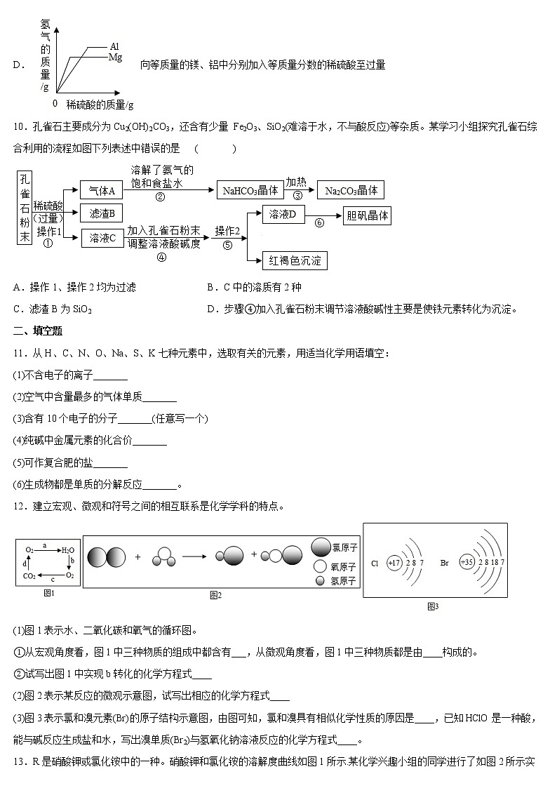 2020年黑龙江省大庆第一中学九年级中考模拟化学试题（word版含答案）第3页