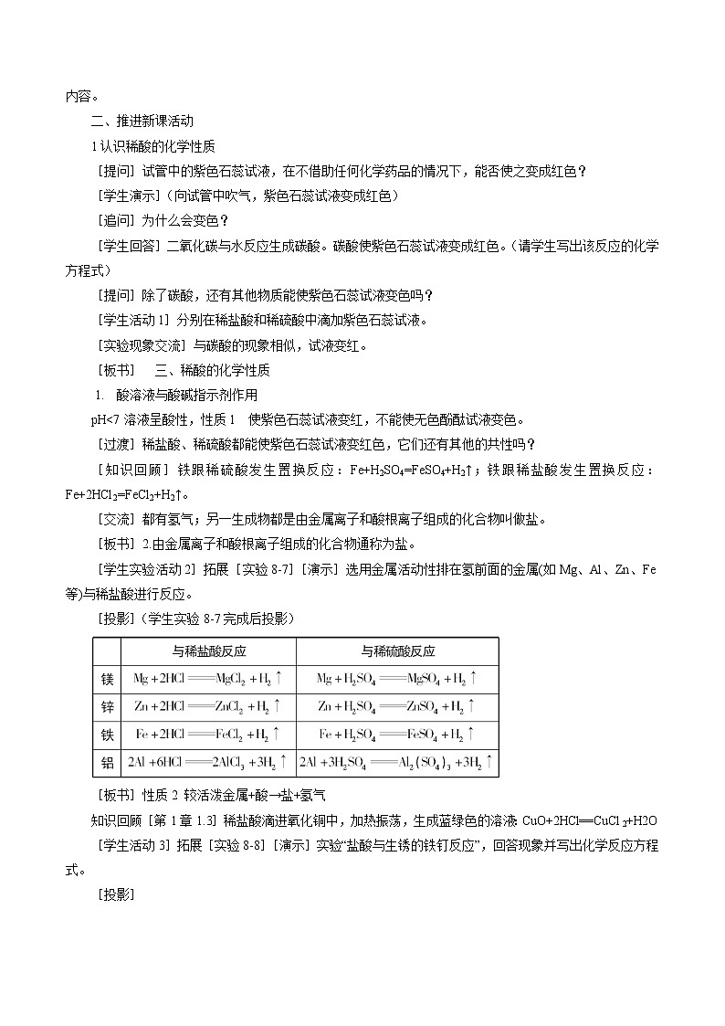 8.2 常见的酸和碱 第2课时 稀酸的化学性质 同步教案 初中化学科粤版九年级下册（2022年）第2页