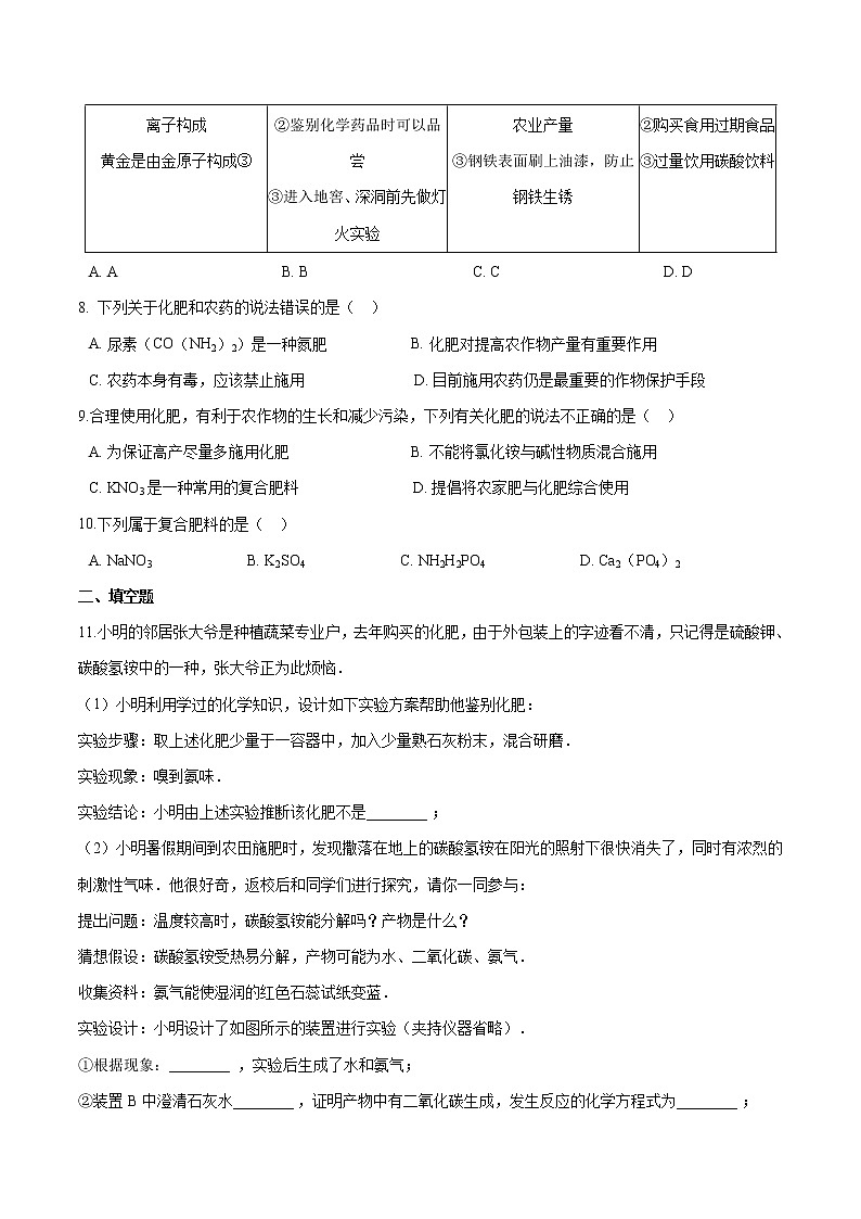 6.3 化学与农业生产 同步习题 初中化学鲁教版（五四学制）九年级全一册（2022年）02