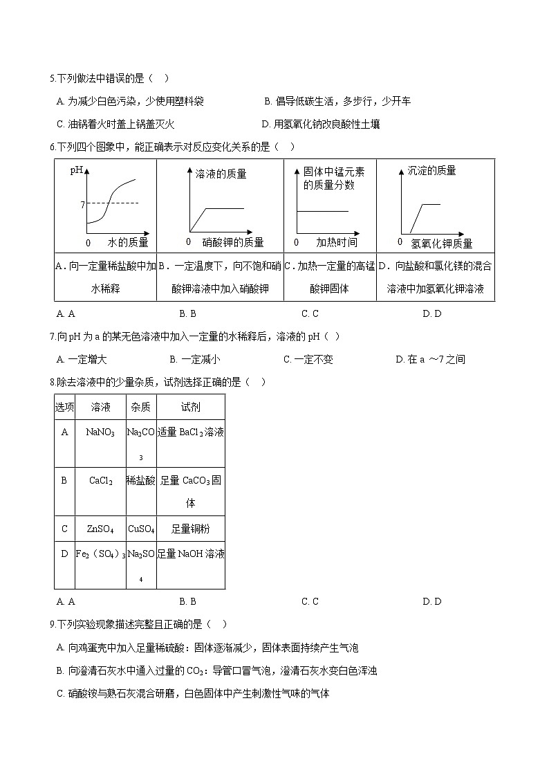 第二单元 常见的酸和碱 单元检测 同步习题 初中化学鲁教版（五四学制）九年级全一册（2022年）02