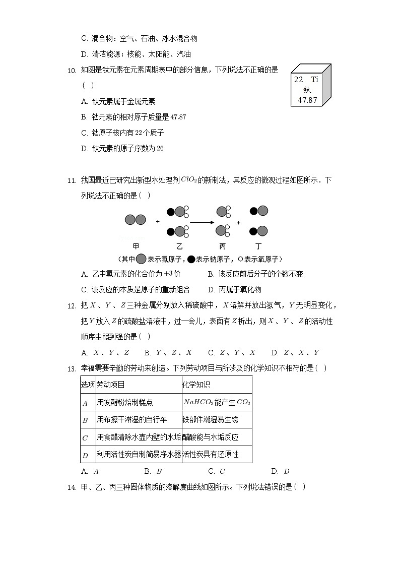 2022年广东省湛江市雷州市某校中考化学模拟试卷（word版含答案）第3页