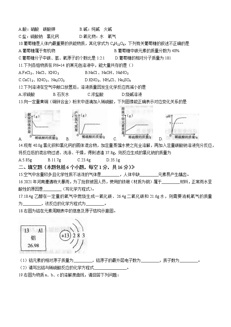河南省南阳市唐河县2021-2022学年九年级下学期普通招生考试模拟化学试题（word版含答案）02