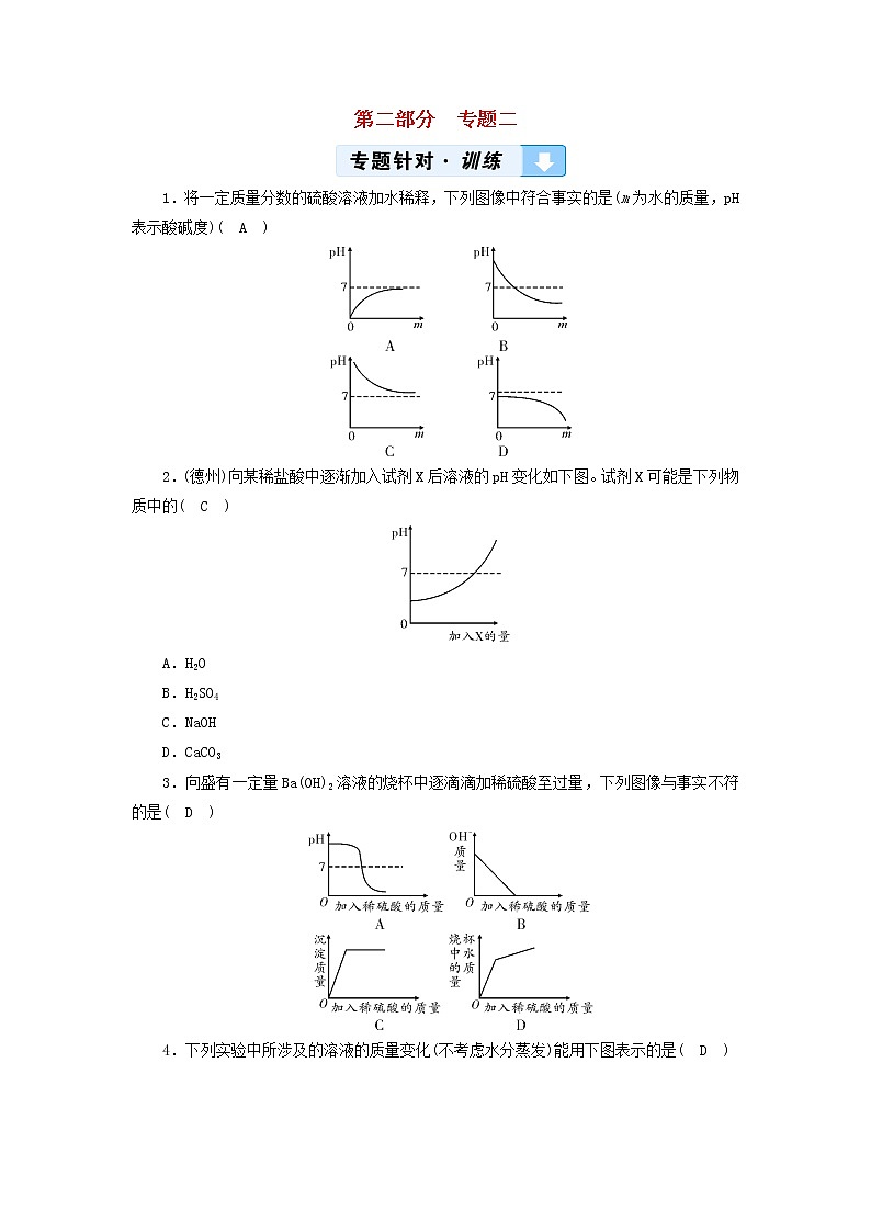 中考化学二轮专题综合强化专题2《坐标曲线题》精炼卷（含答案）第1页