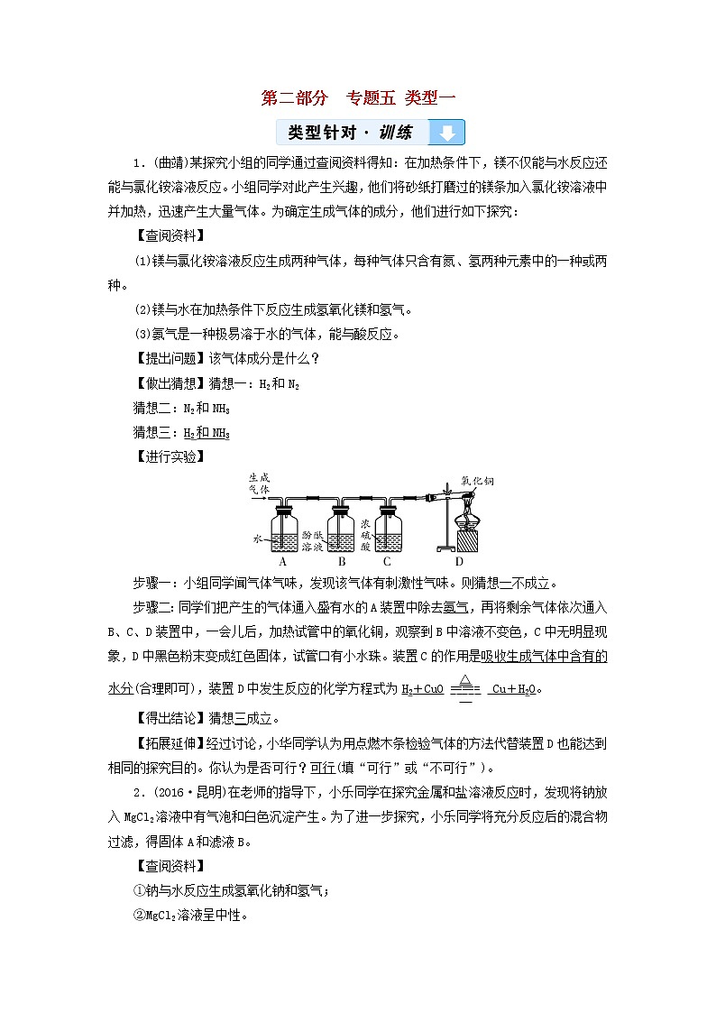 中考化学二轮专题综合强化专题5《实验探究题类型1有关反应后物质成分的探究》精炼卷（含答案）第1页
