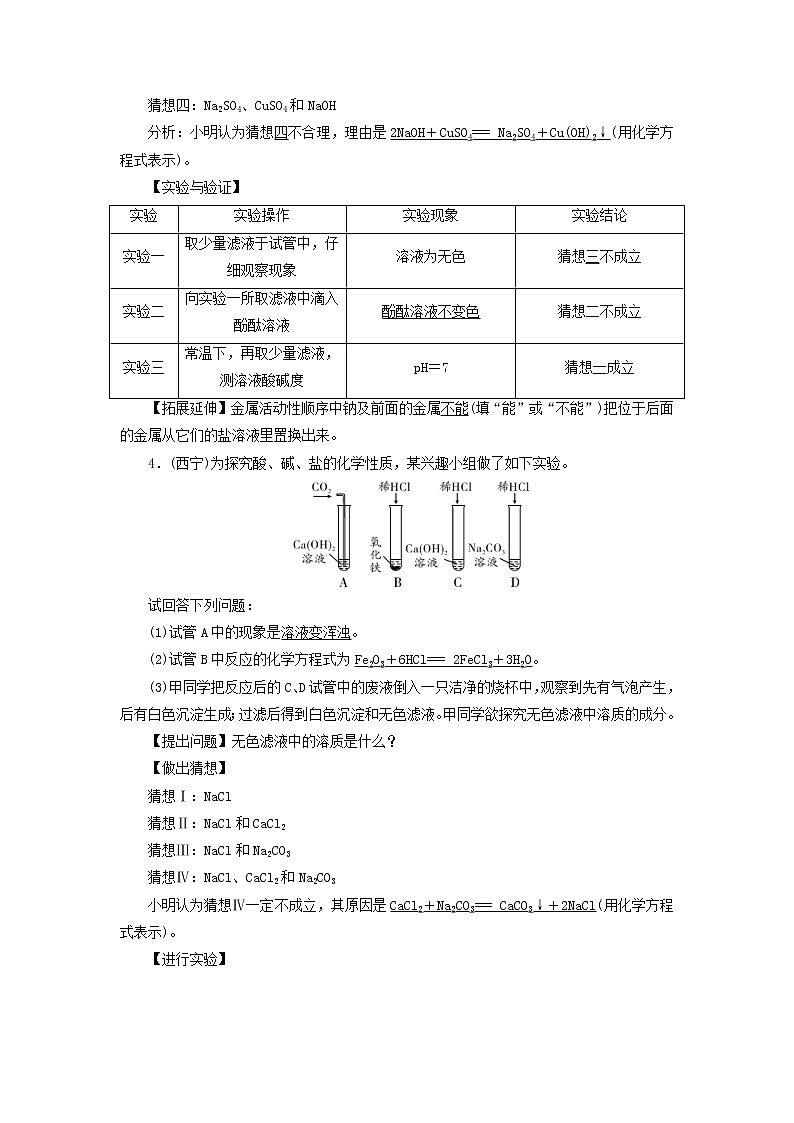 中考化学二轮专题综合强化专题5《实验探究题类型1有关反应后物质成分的探究》精炼卷（含答案）第3页