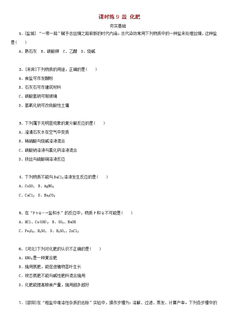 (通用版)中考化学一轮复习课时练09《盐化肥》练习（含答案）第1页