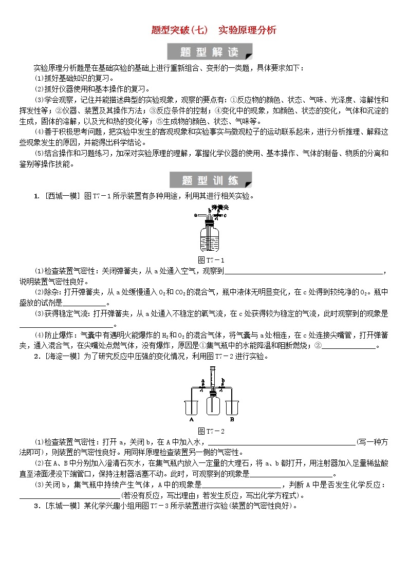 中考化学二轮复习题型突破07《实验原理分析》练习题（含答案）01