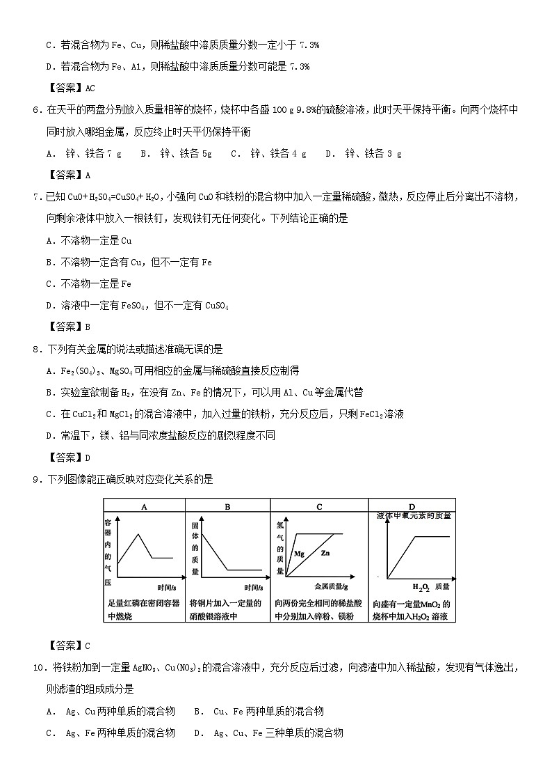 (通用版)中考化学一轮复习考点配套练习《金属的化学性质》（含答案）第2页