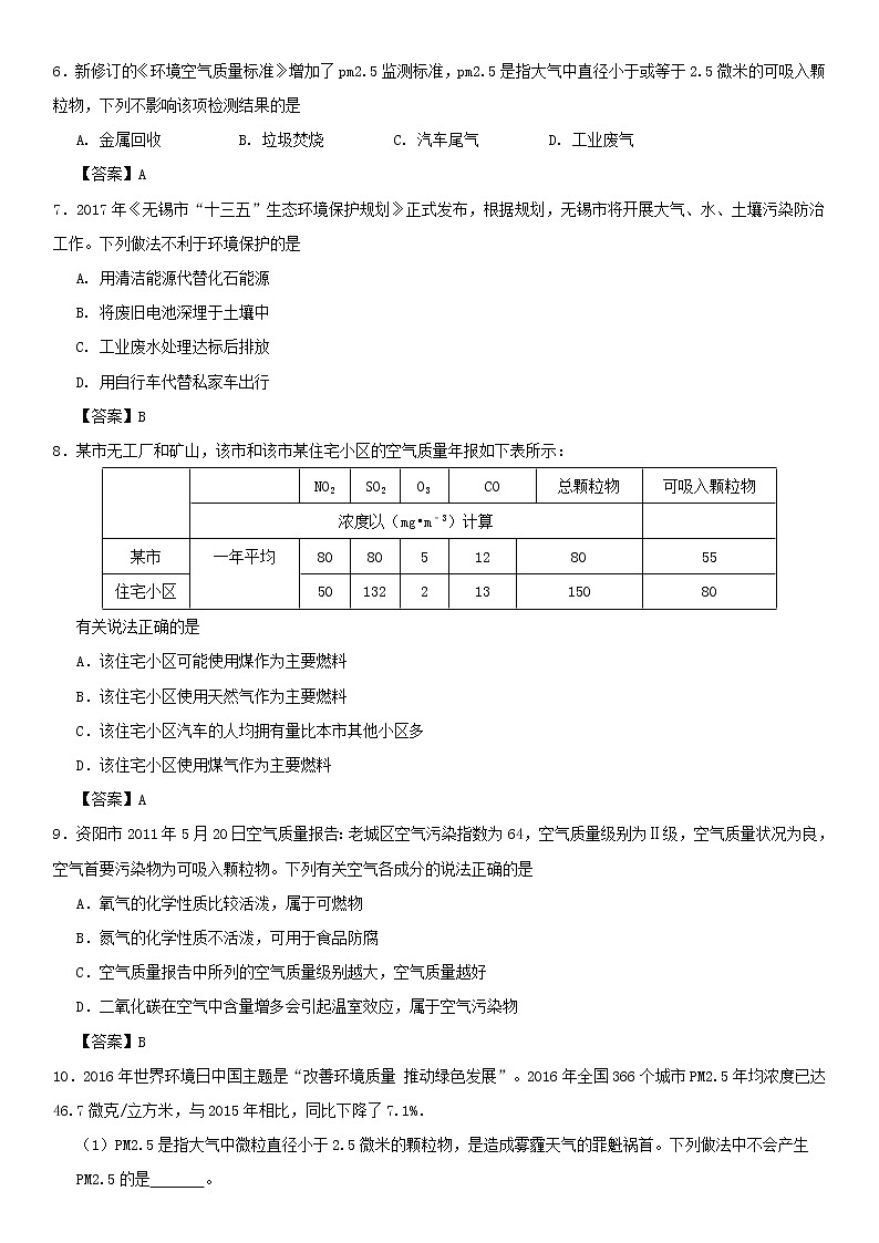 (通用版)中考化学一轮复习考点配套练习《空气的污染与防治》（含答案）第2页