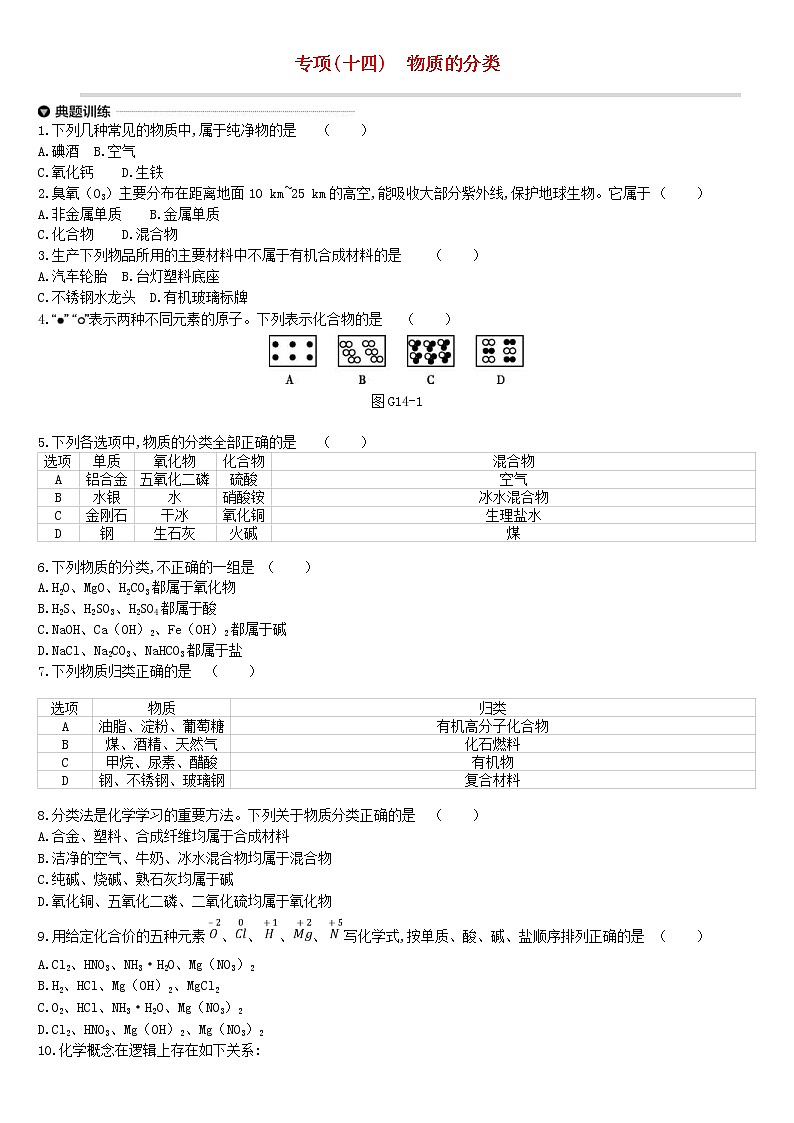 中考化学二轮专项复习专项14《物质的分类》练习题（含答案）第1页
